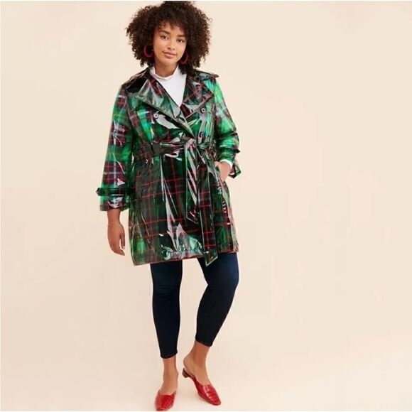Anthropologie Eva Franco London Frog Plaid Rain Coat Trench Size 4 - Picture 2 of 13